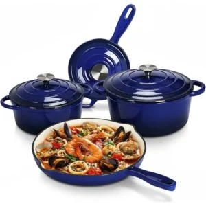 7-Piece Enameled Cast Iron Cookware Set, Nonstick Pots and Pans