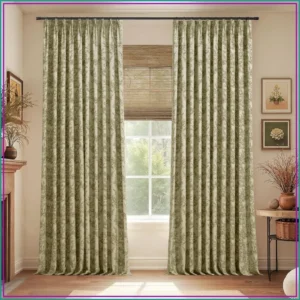 108" Blackout Curtain Linen Texture Pinch Pleat Leaf Print 1 Panel 40W